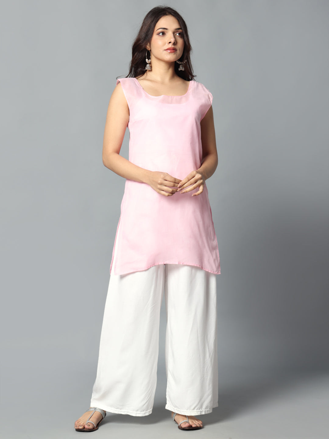 Chikankari Chiffon Georgette Straight Kurti With Real Pasted Mirror Work & Matching Cotton Inner