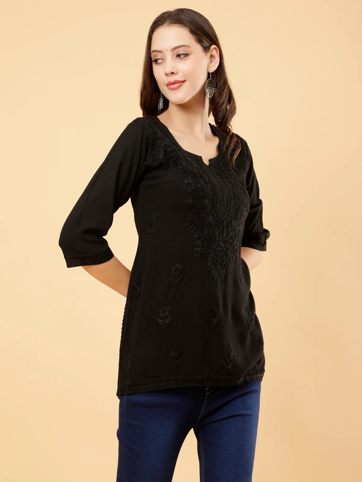 Dyed Short Rayon Lucknowi Chikankari Top for Women | Comfortable & Non-Transparent Short Kurti