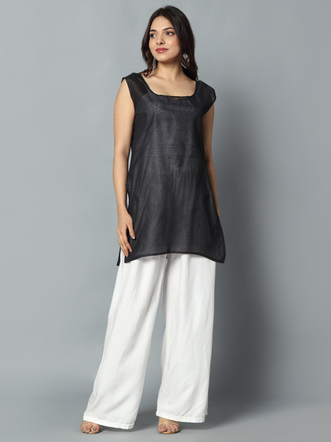 Chikankari Chiffon Georgette Straight Kurti With Real Pasted Mirror Work & Matching Cotton Inner