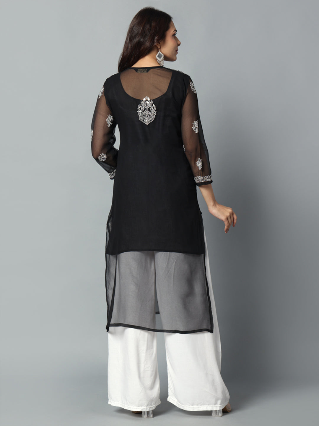 Chikankari Chiffon Georgette Straight Kurti With Real Pasted Mirror Work & Matching Cotton Inner
