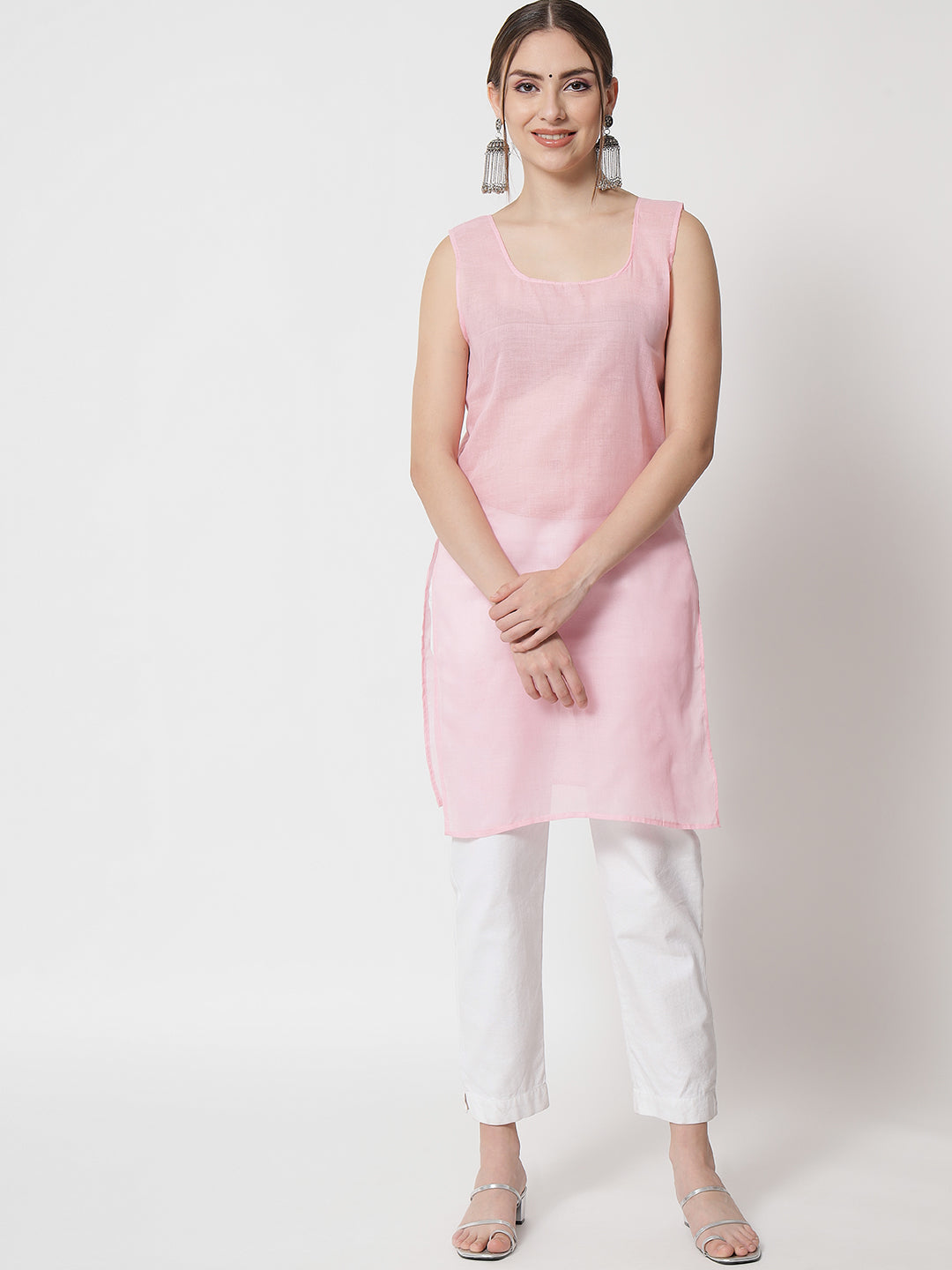Women's Chiffon Georgette Chikankari Booti Jaal Kurti With Matching Cotton Inner