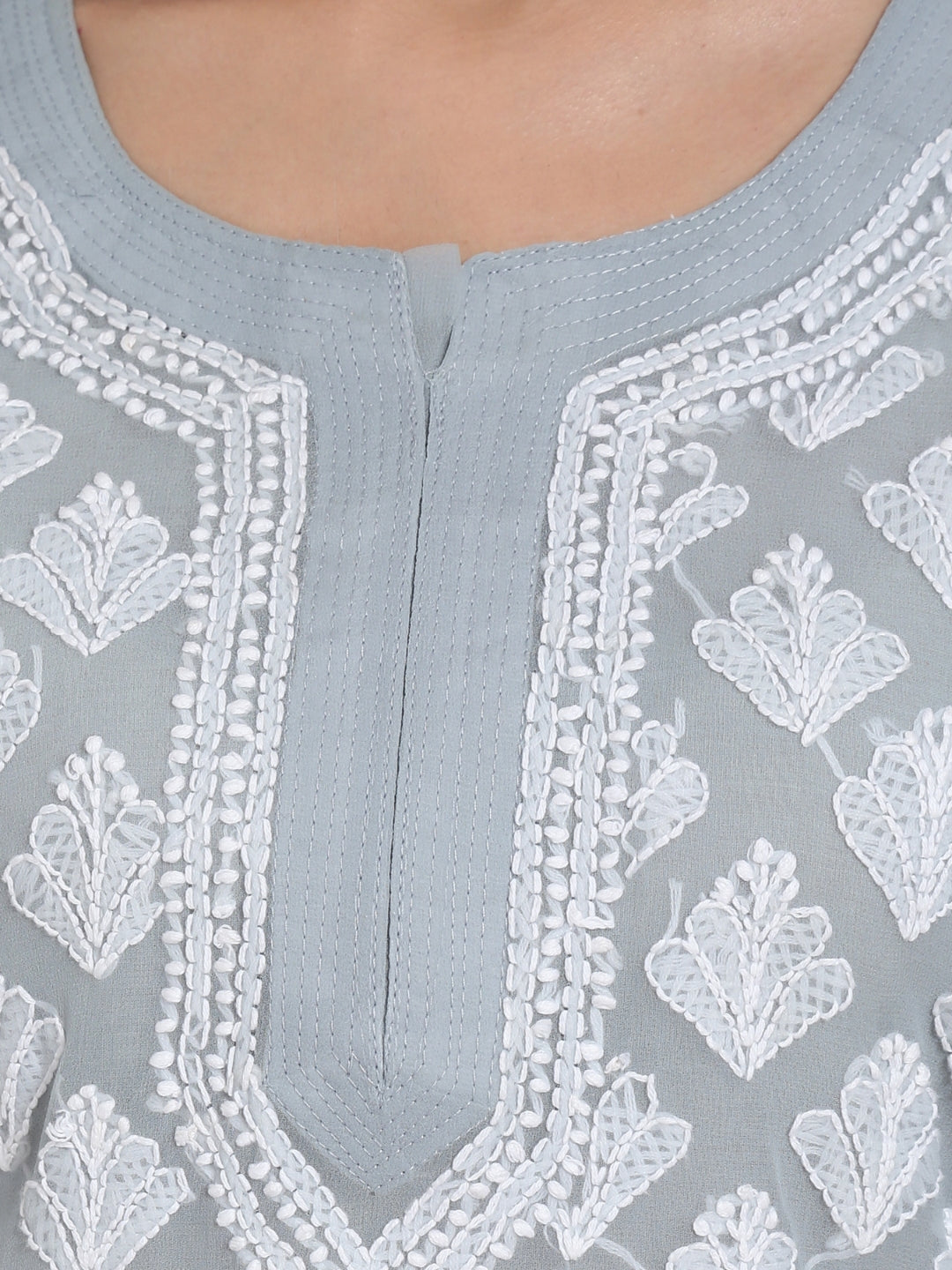 Women's Chiffon Georgette Chikankari Booti Jaal Kurti With Matching Cotton Inner