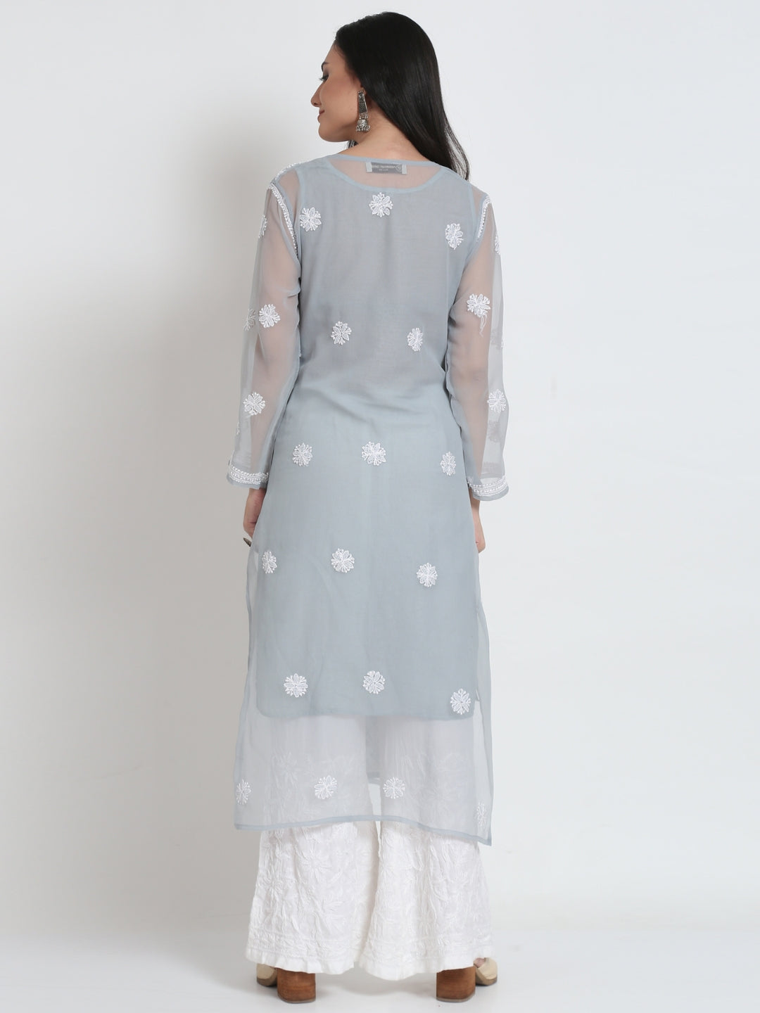 Women's Chiffon Georgette Chikankari Booti Jaal Kurti With Matching Cotton Inner