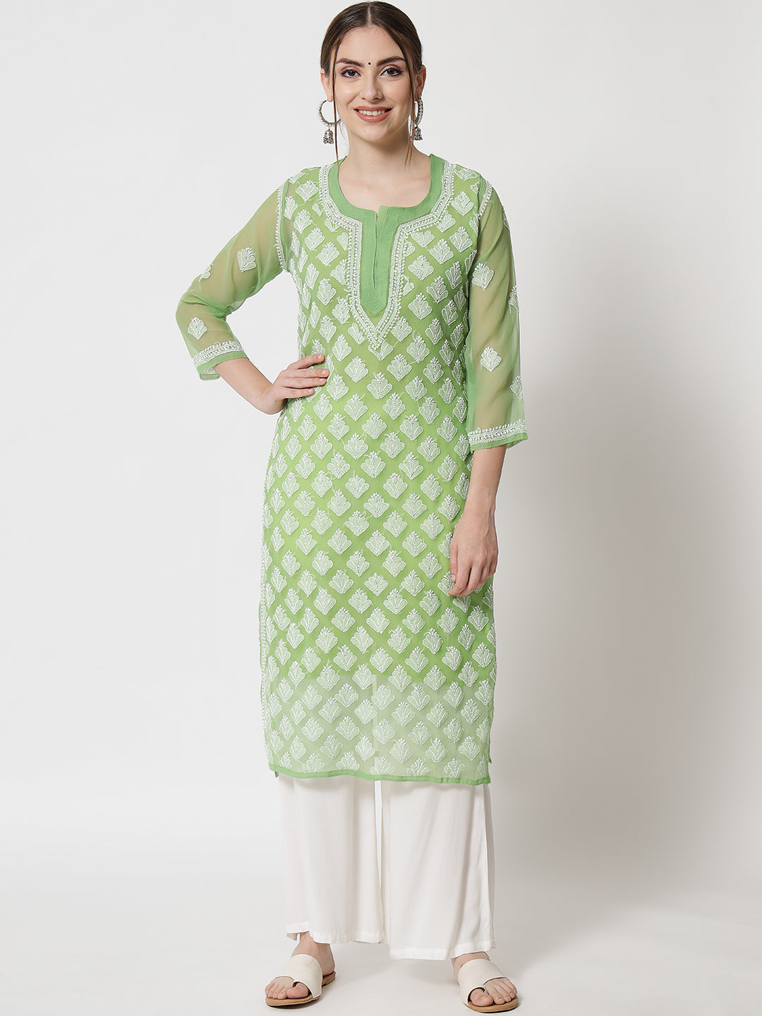 Women's Chiffon Georgette Chikankari Booti Jaal Kurti With Matching Cotton Inner
