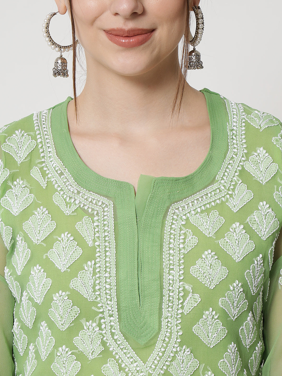 Women's Chiffon Georgette Chikankari Booti Jaal Kurti With Matching Cotton Inner