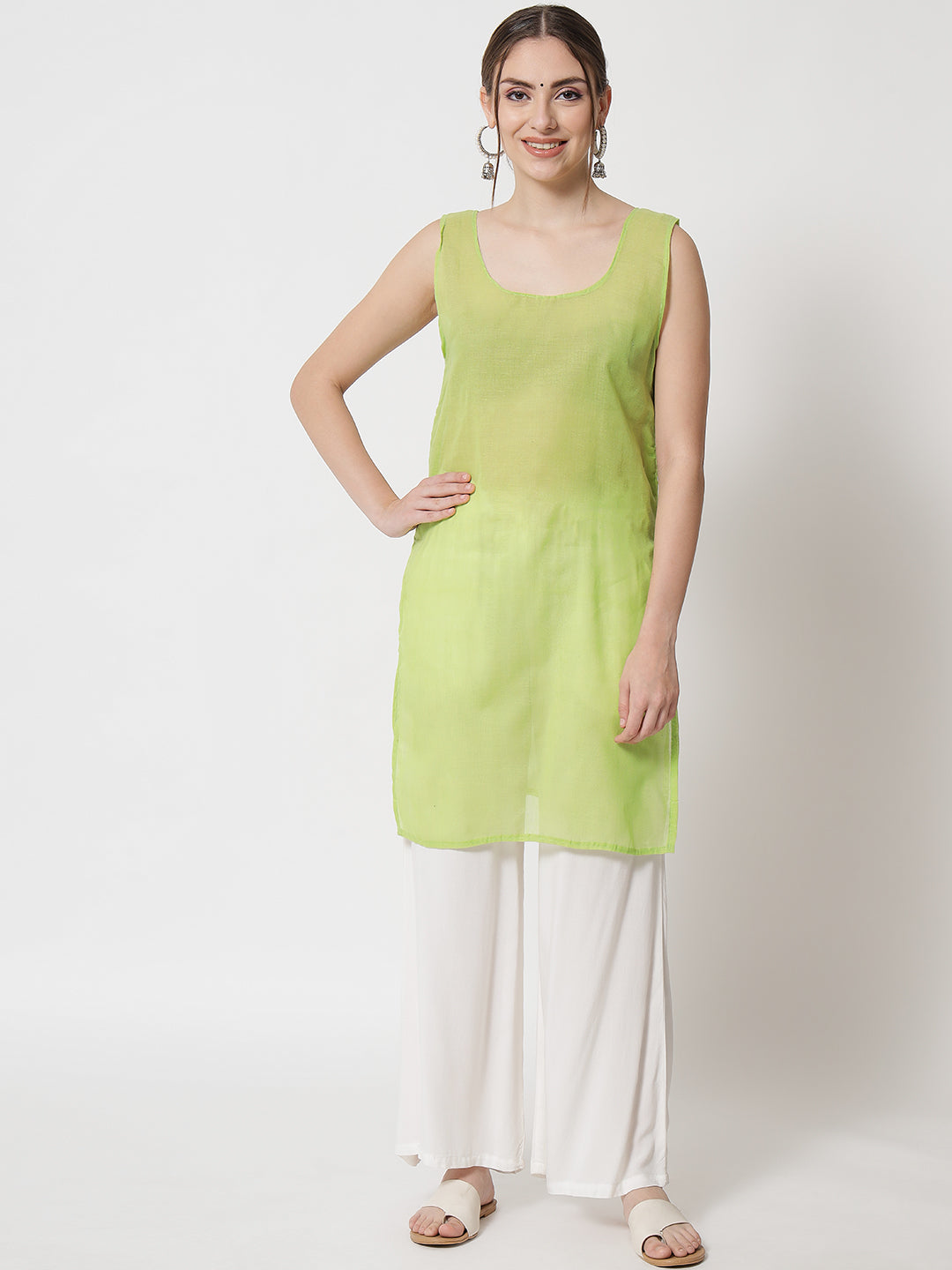 Women's Chiffon Georgette Chikankari Booti Jaal Kurti With Matching Cotton Inner