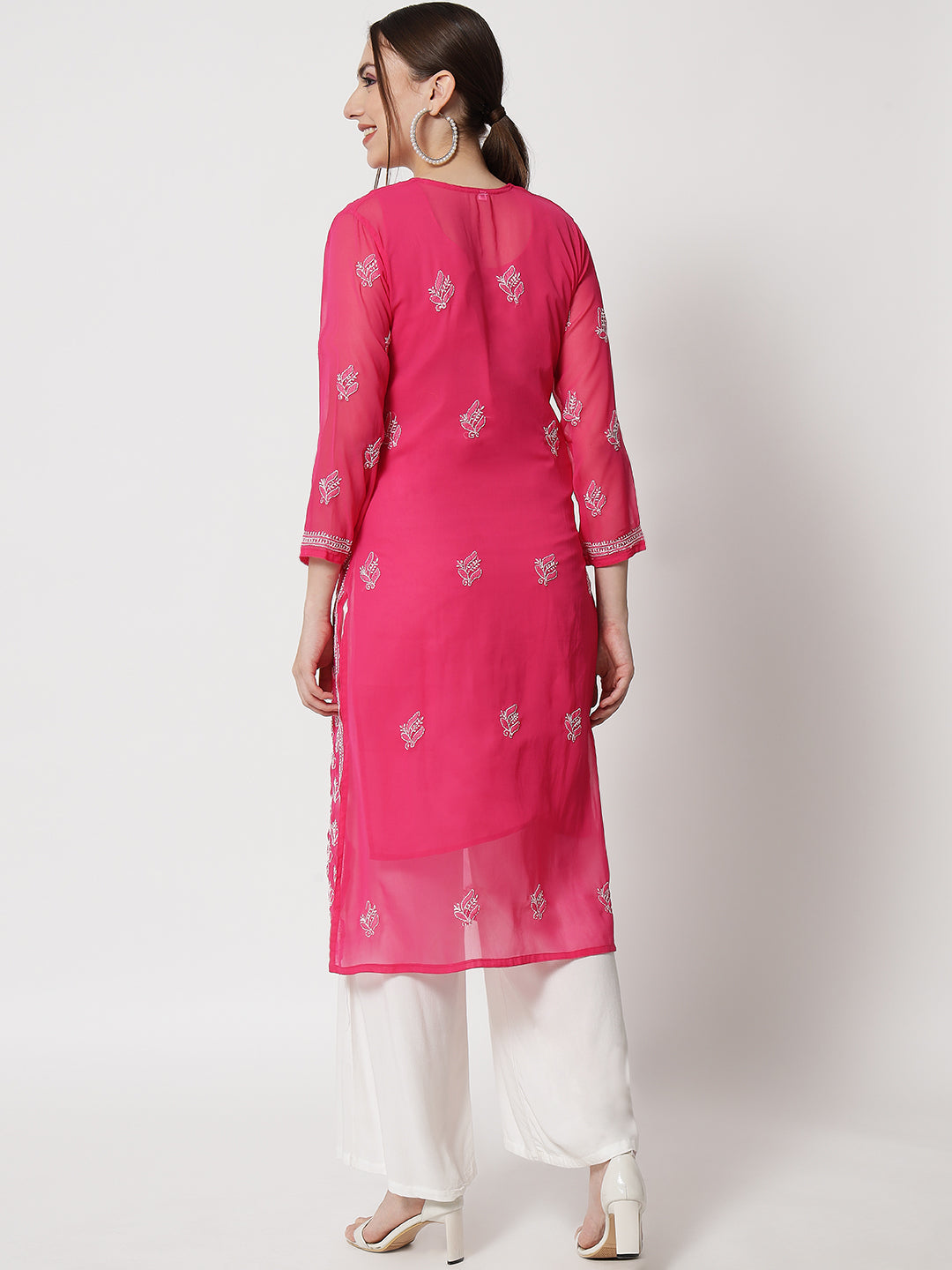 Women's Chiffon Georgette Chikankari Booti Jaal Kurti With Matching Cotton Inner