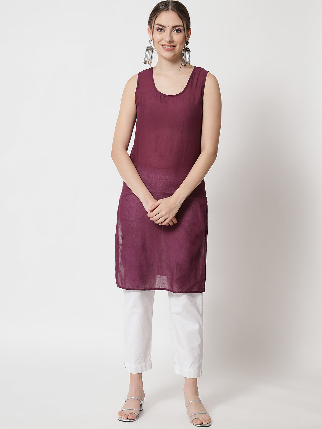 Women's Chiffon Georgette Chikankari Booti Jaal Kurti With Matching Cotton Inner