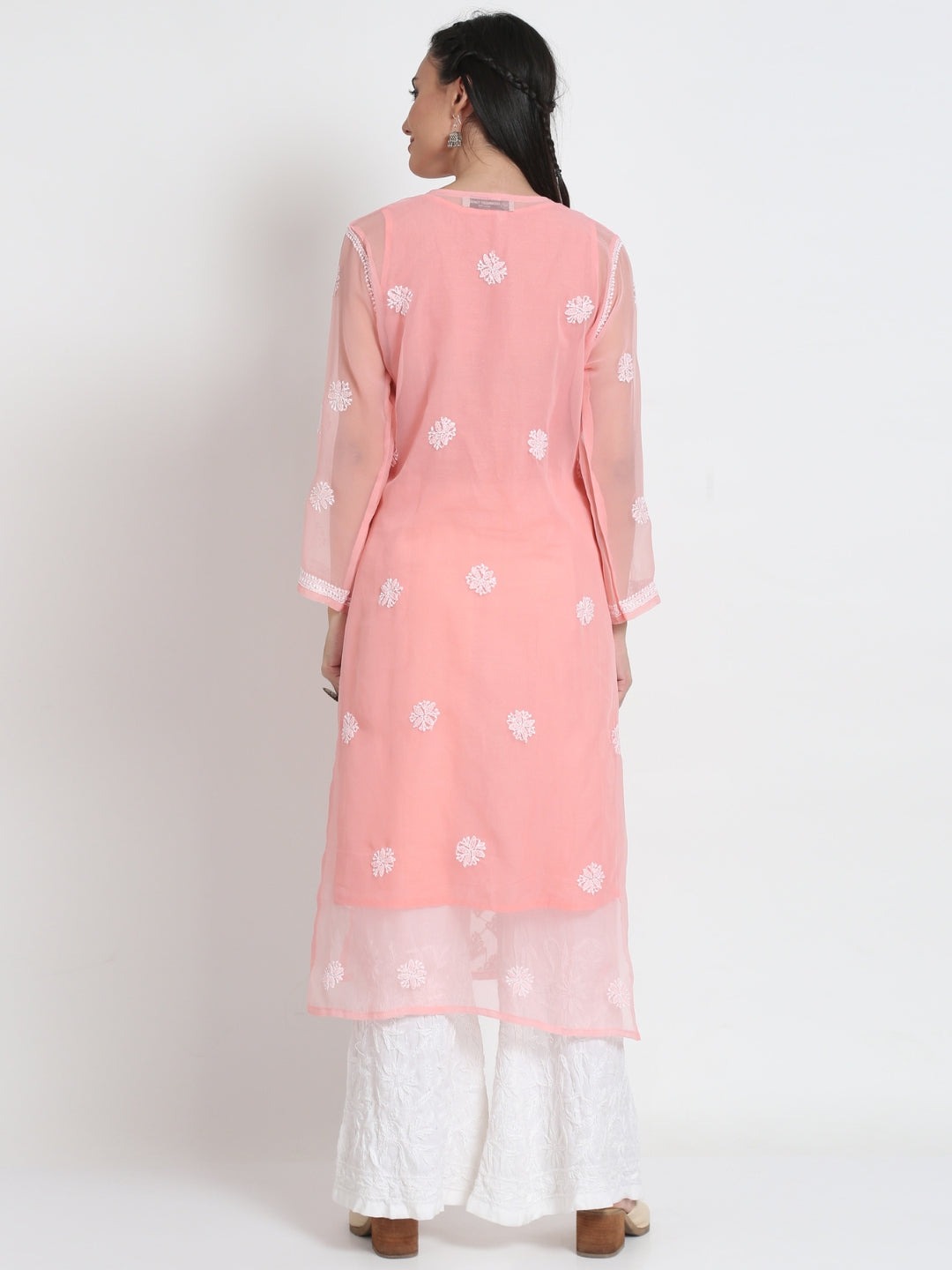 Women's Chiffon Georgette Chikankari Booti Jaal Kurti With Matching Cotton Inner