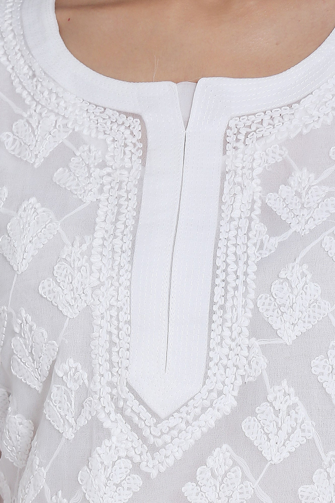 Chiffon Georgette White Chikankari Booti Jaal Kurti With Matching Cotton Inner