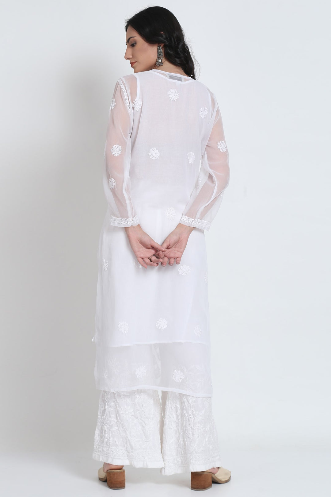 Chiffon Georgette White Chikankari Booti Jaal Kurti With Matching Cotton Inner