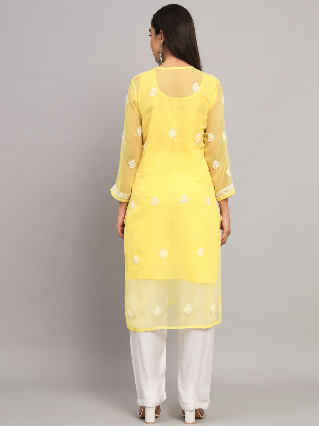 Women's Chiffon Georgette Chikankari Booti Jaal Kurti With Matching Cotton Inner