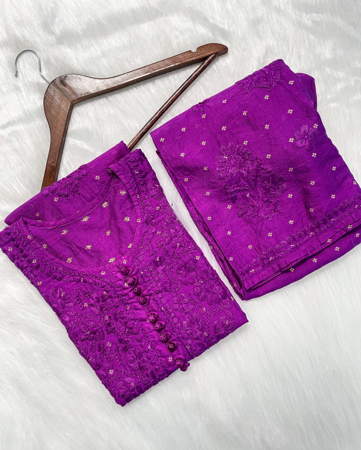 Yumna Premium Dyed Chanderi Silk Lucknowi Chikankari Kurti and Palazzo Set for Women