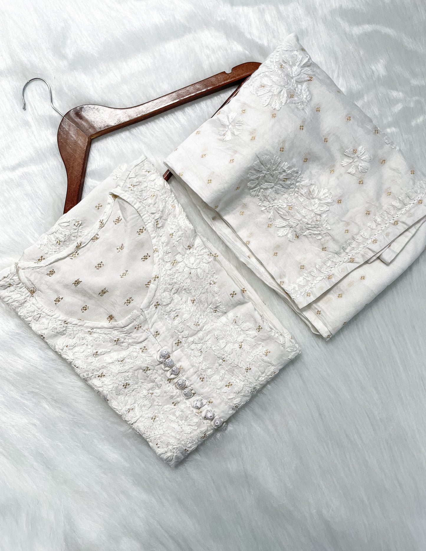 Yumna Premium Dyed Chanderi Silk Lucknowi Chikankari Kurti and Palazzo Set for Women