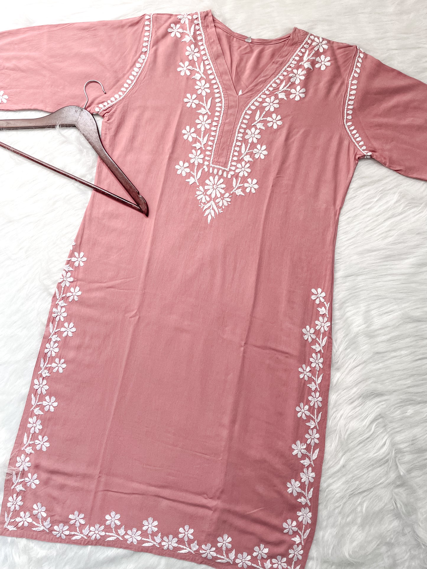 Women's Premium Soft Rayon V Neck Straight Fit Lucknowi Chikankari Kurti