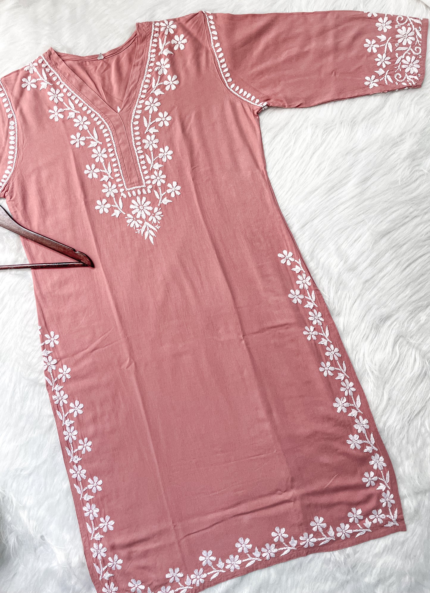 Women's Premium Soft Rayon V Neck Straight Fit Lucknowi Chikankari Kurti