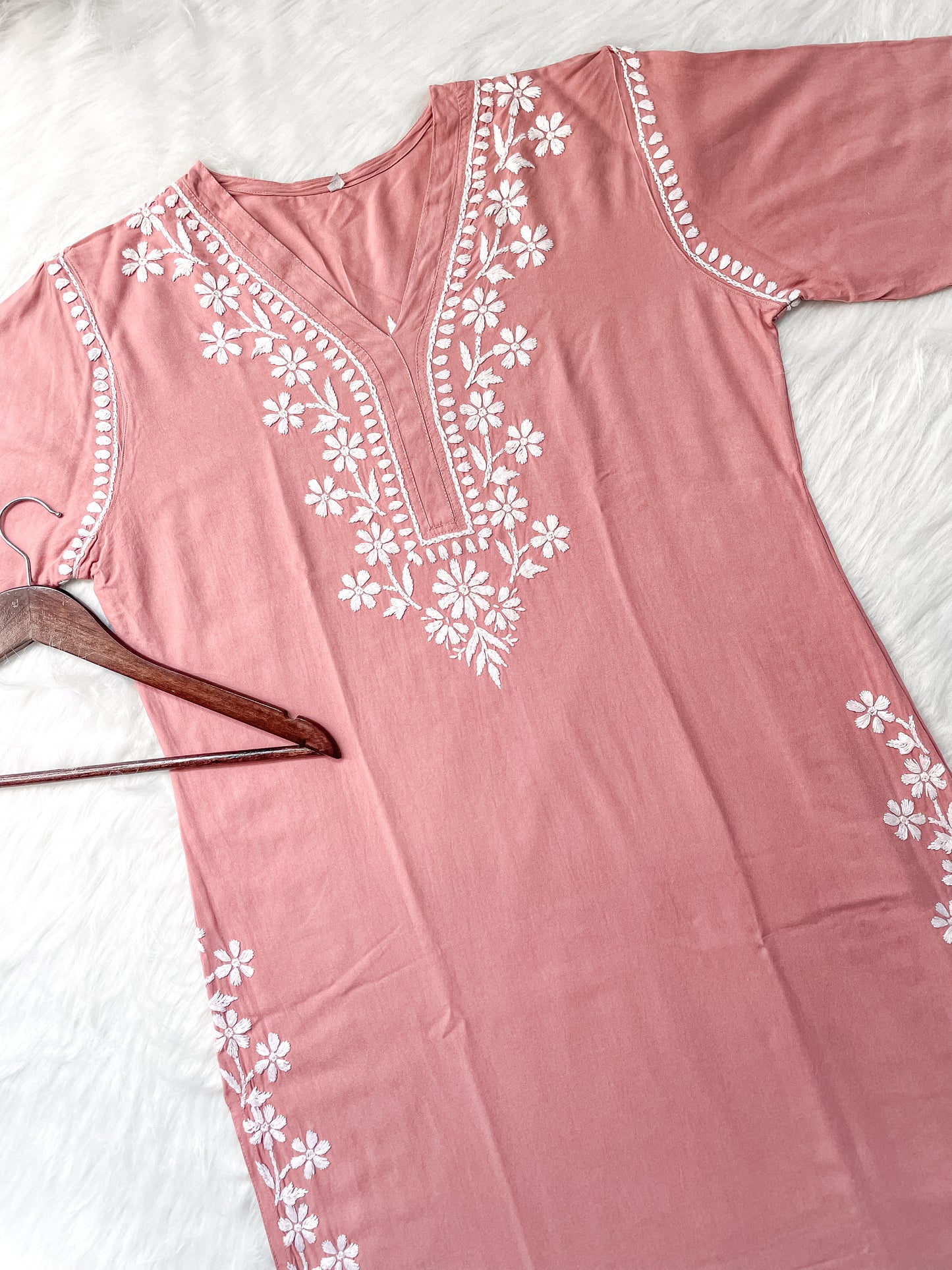 Women's Premium Soft Rayon V Neck Straight Fit Lucknowi Chikankari Kurti