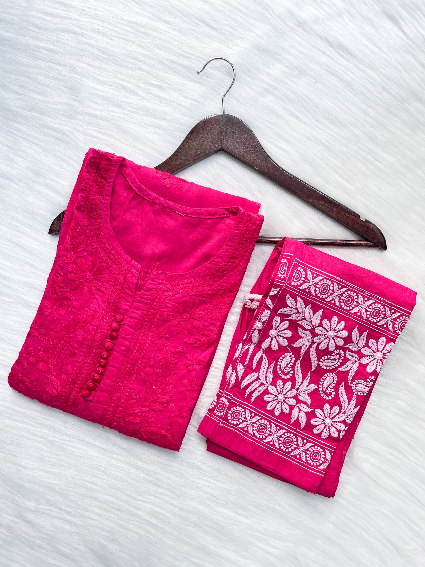 Kubra Dyed Cotton Chikankari Kurti & Lycra Pant Set, Pockets Both Side of the Pant