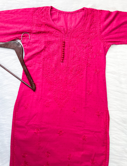 Kubra Dyed Cotton Chikankari Kurti & Lycra Pant Set, Pockets Both Side of the Pant