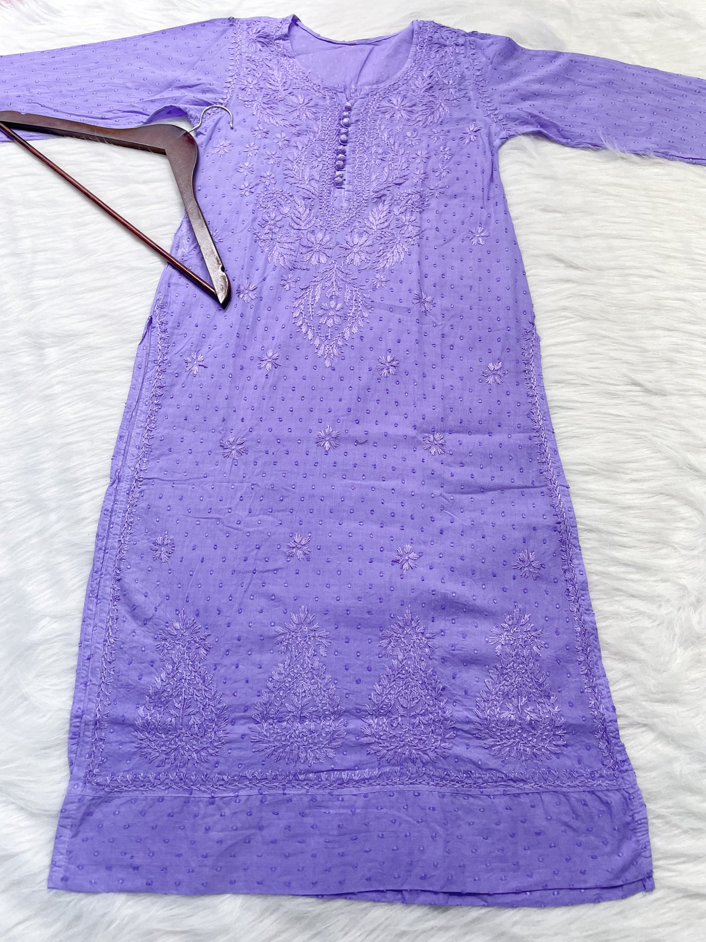 Kubra Dyed Cotton Chikankari Kurti & Lycra Pant Set, Pockets Both Side of the Pant