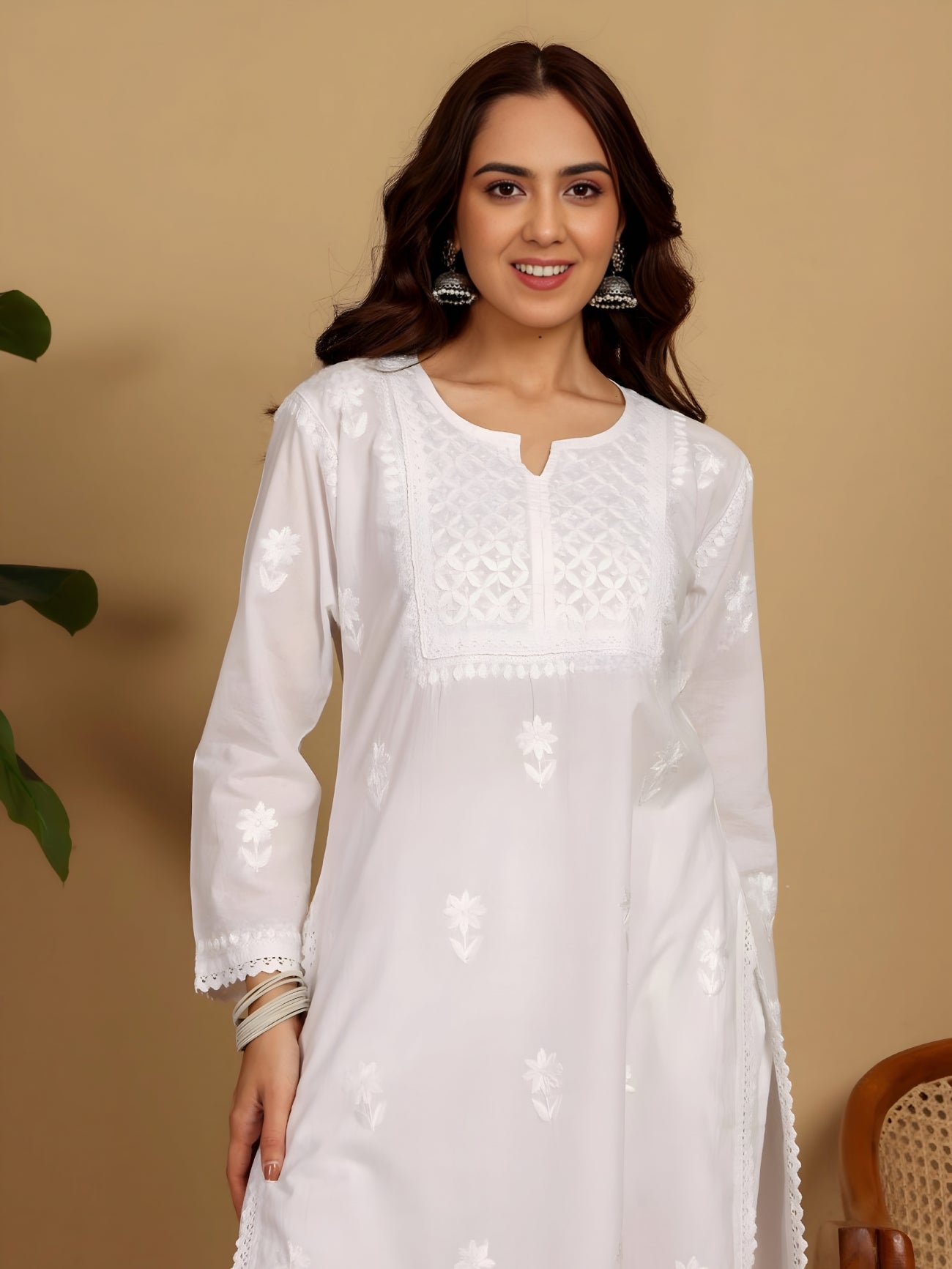 Zawiya Dyed Regular Size Mulmul Cotton Chikankari Kurti with Lace Detailing – Perfect for Every Occasions