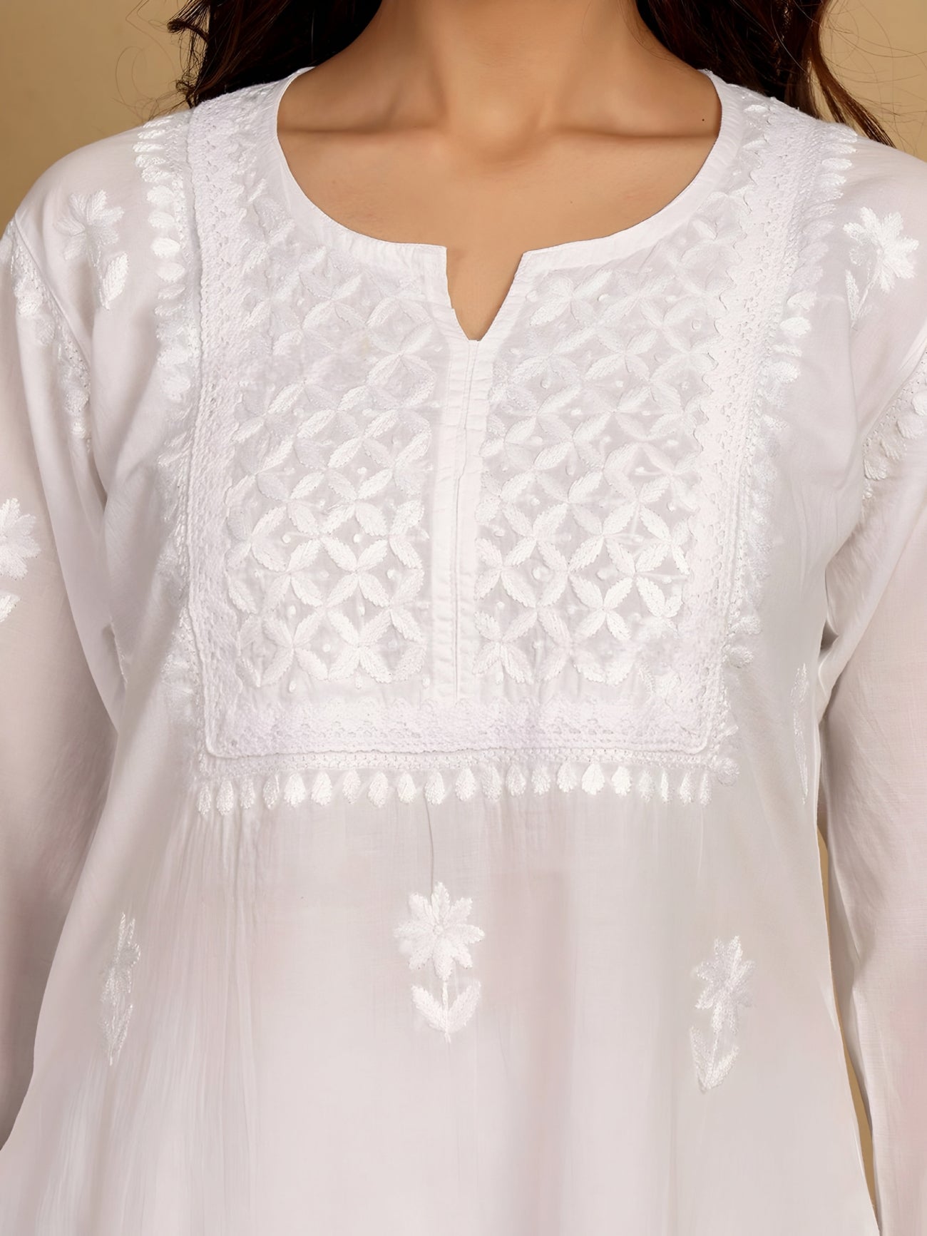 Zawiya Dyed Regular Size Mulmul Cotton Chikankari Kurti with Lace Detailing – Perfect for Every Occasions