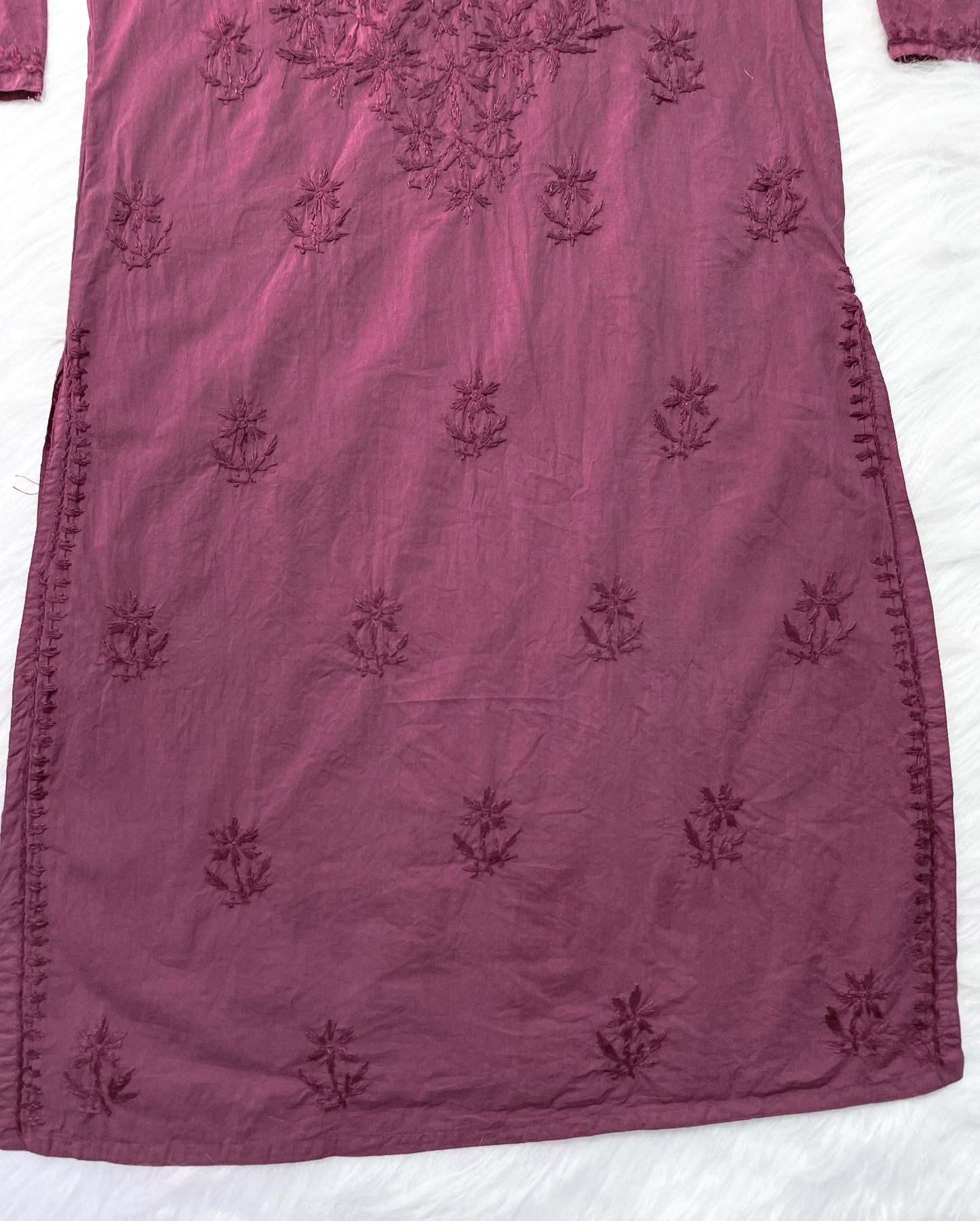 Shireen Dyed Premium Cotton Chikankari Kurti with Hand Embroidery | Long Length Comfort Fit