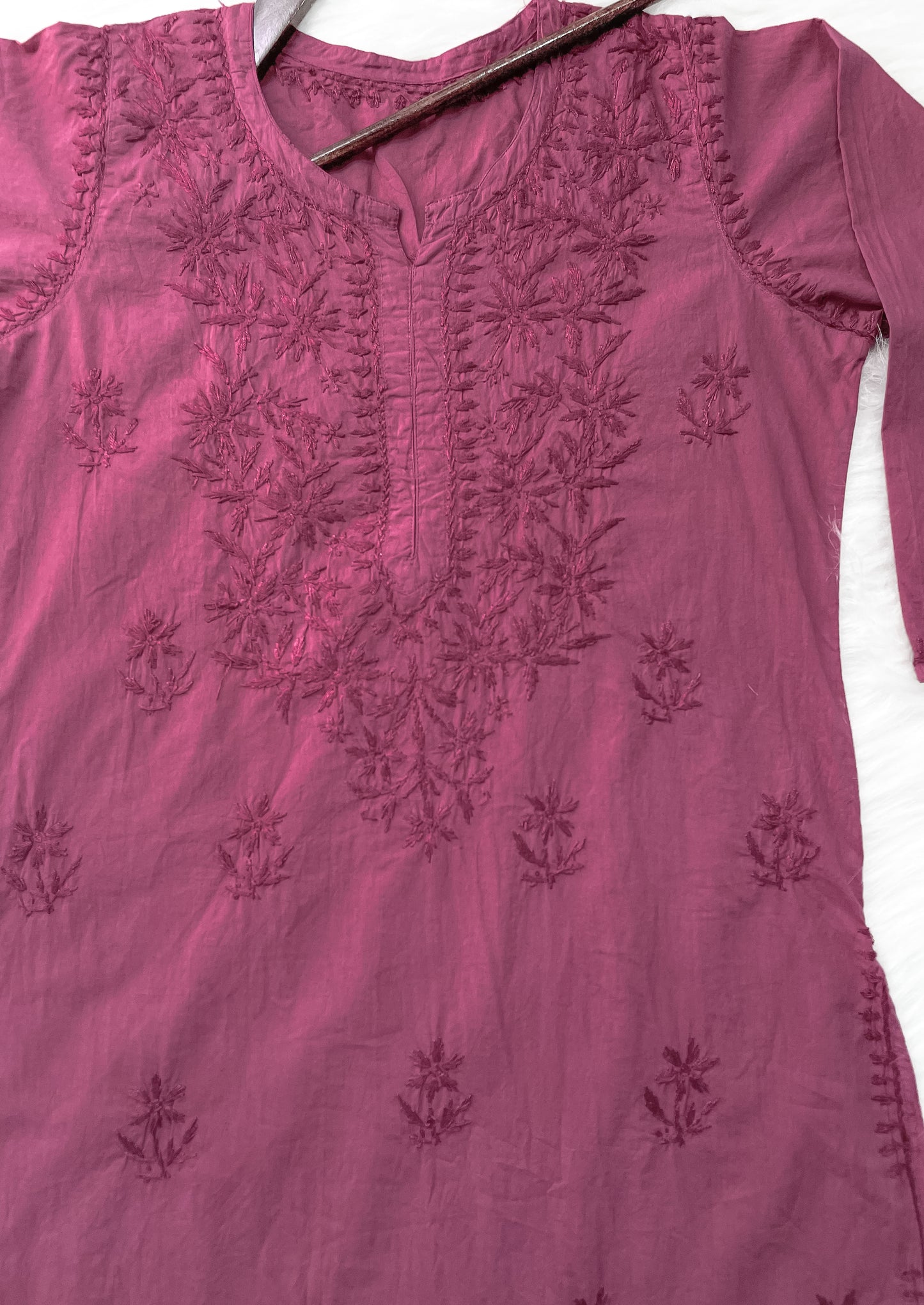Shireen Dyed Premium Cotton Chikankari Kurti with Hand Embroidery | Long Length Comfort Fit