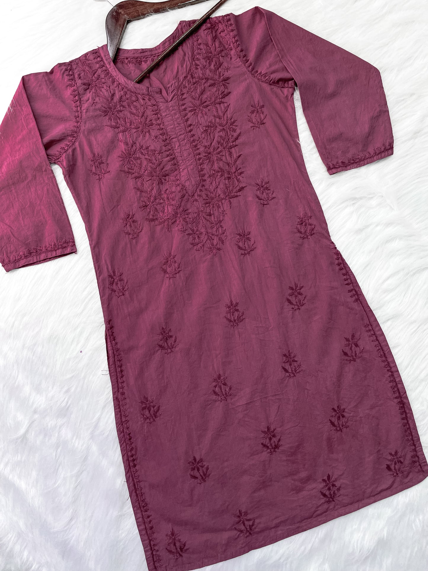 Shireen Dyed Premium Cotton Chikankari Kurti with Hand Embroidery | Long Length Comfort Fit