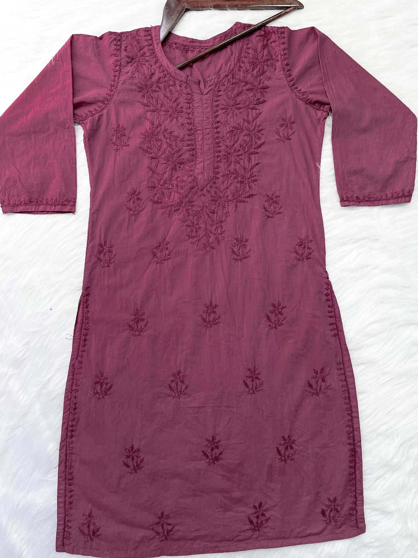 Shireen Dyed Premium Cotton Chikankari Kurti with Hand Embroidery | Long Length Comfort Fit