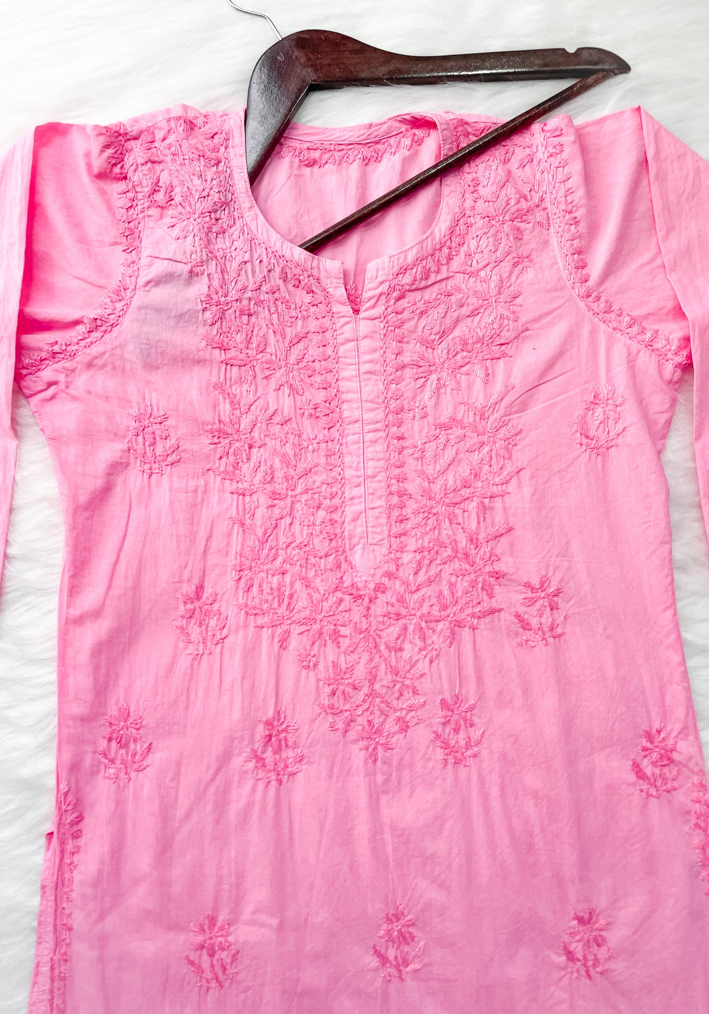Shireen Dyed Premium Cotton Chikankari Kurti with Hand Embroidery | Long Length Comfort Fit