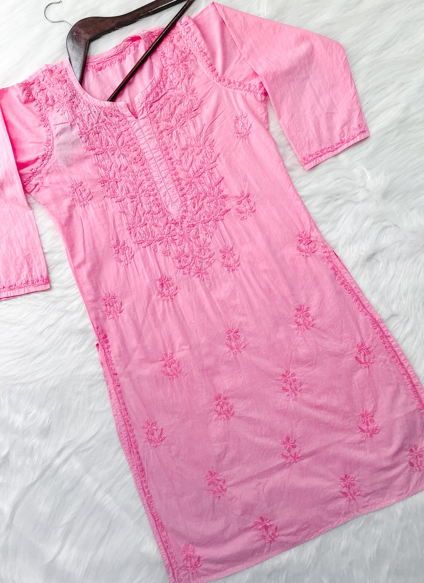 Shireen Dyed Premium Cotton Chikankari Kurti with Hand Embroidery | Long Length Comfort Fit