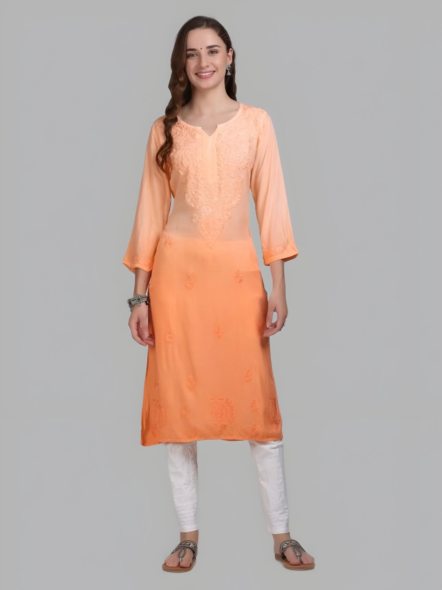 Nargis Premium Rayon Ombre/Shaded Dyed Long Chikankari Kurti – Perfect for Every Occasion