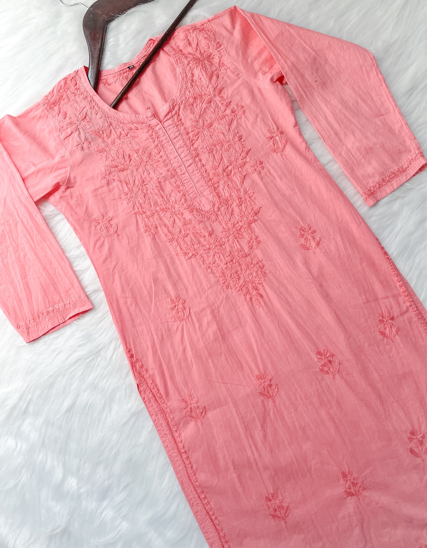 Shireen Dyed Premium Cotton Chikankari Kurti with Hand Embroidery | Long Length Comfort Fit