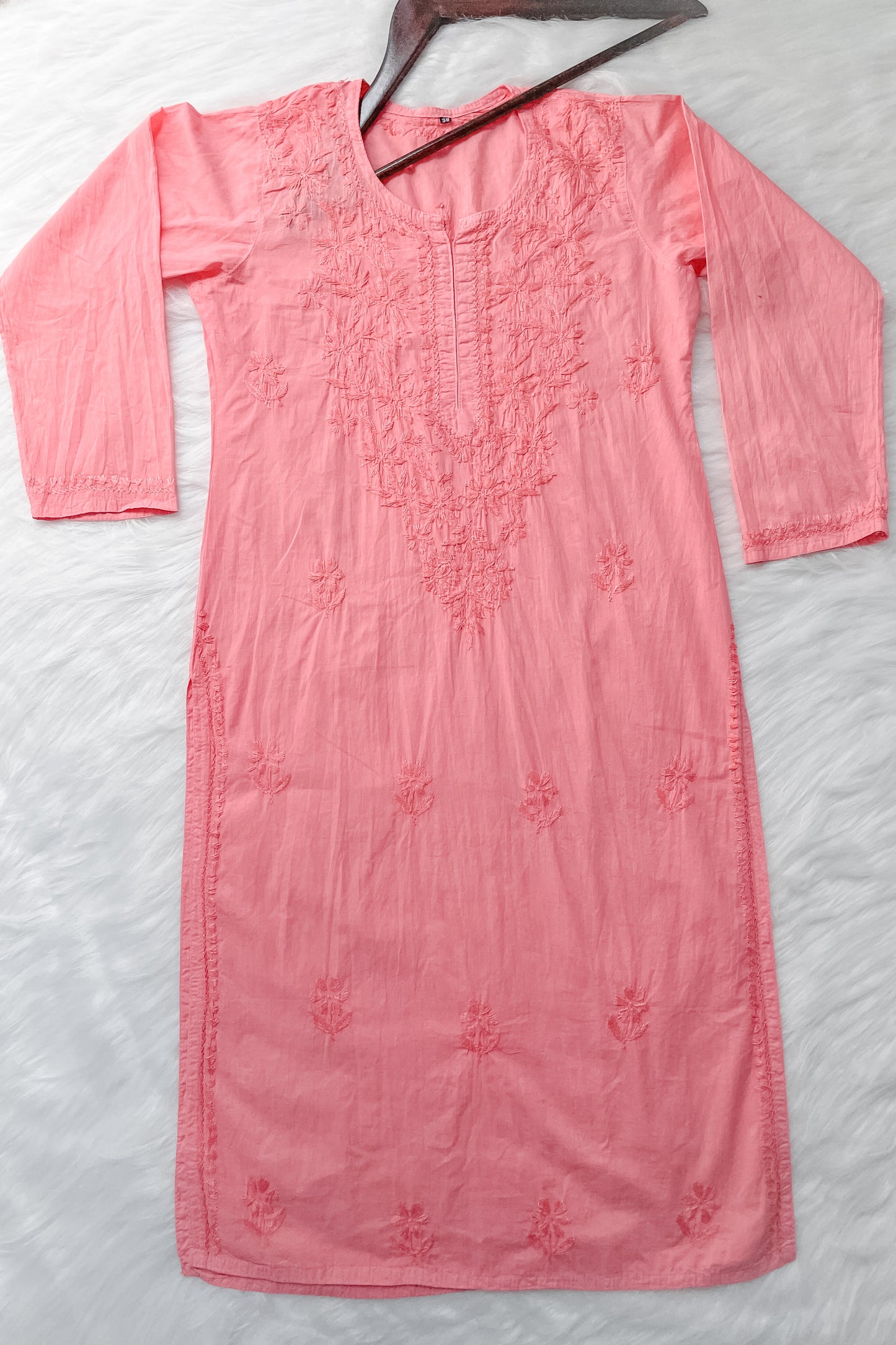 Shireen Dyed Premium Cotton Chikankari Kurti with Hand Embroidery | Long Length Comfort Fit