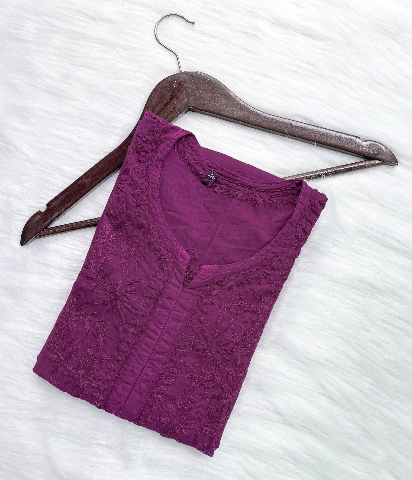 Shireen Dyed Premium Cotton Chikankari Kurti with Hand Embroidery | Long Length Comfort Fit