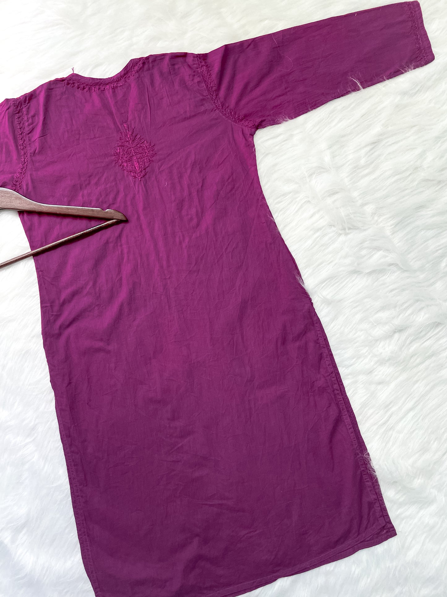 Shireen Dyed Premium Cotton Chikankari Kurti with Hand Embroidery | Long Length Comfort Fit