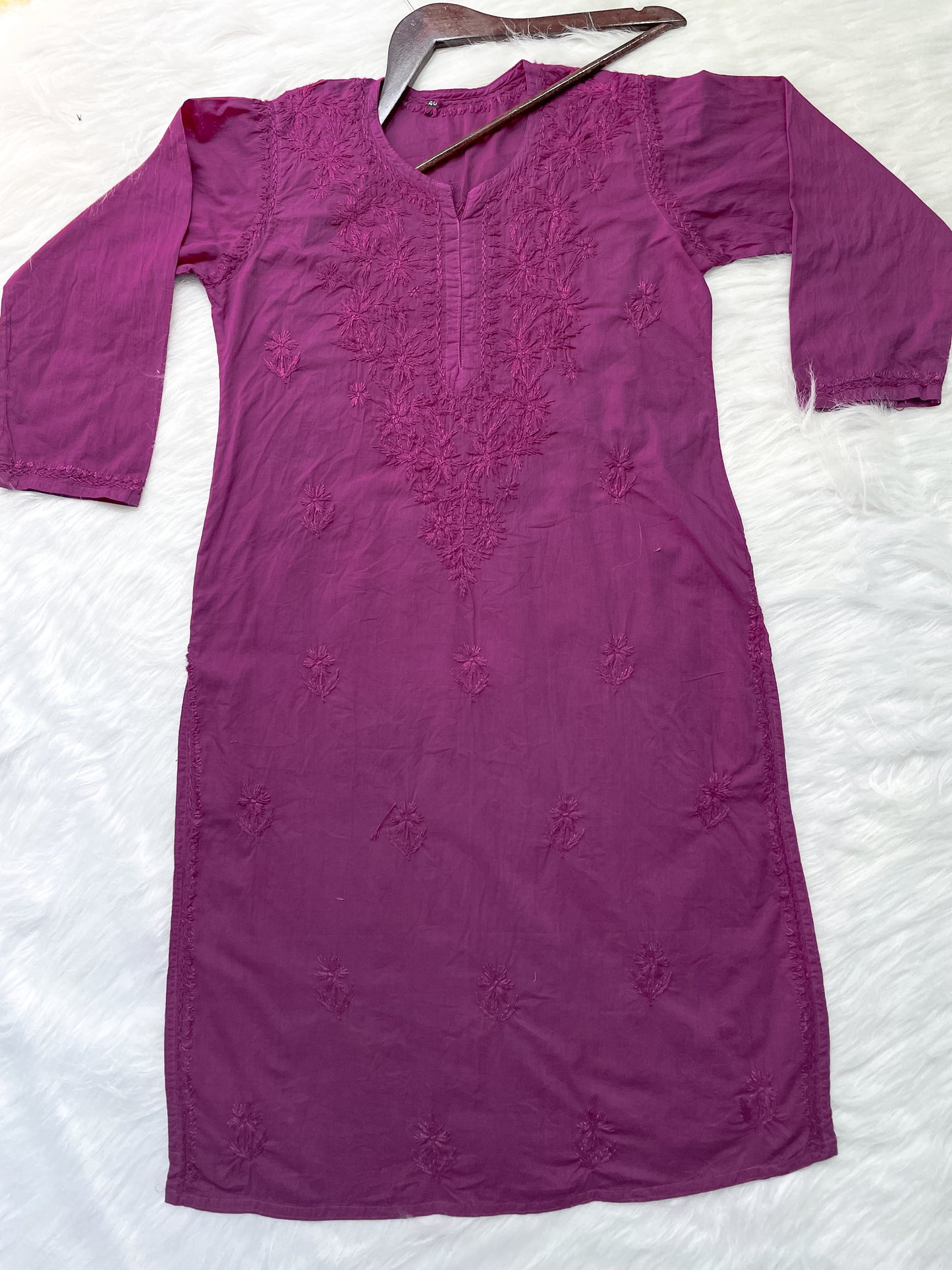 Shireen Dyed Premium Cotton Chikankari Kurti with Hand Embroidery | Long Length Comfort Fit