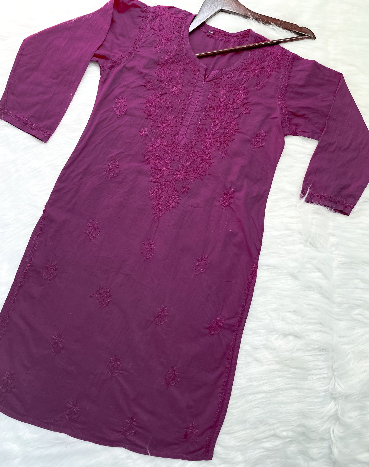 Shireen Dyed Premium Cotton Chikankari Kurti with Hand Embroidery | Long Length Comfort Fit
