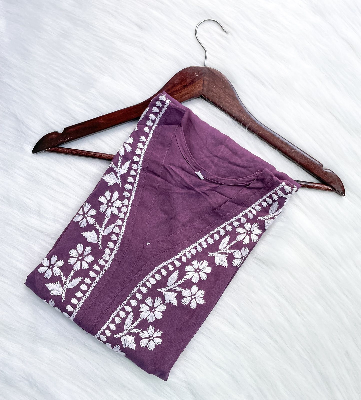 Noor Premium Soft Rayon V Neck Straight Fit Lucknowi Chikankari Kurti