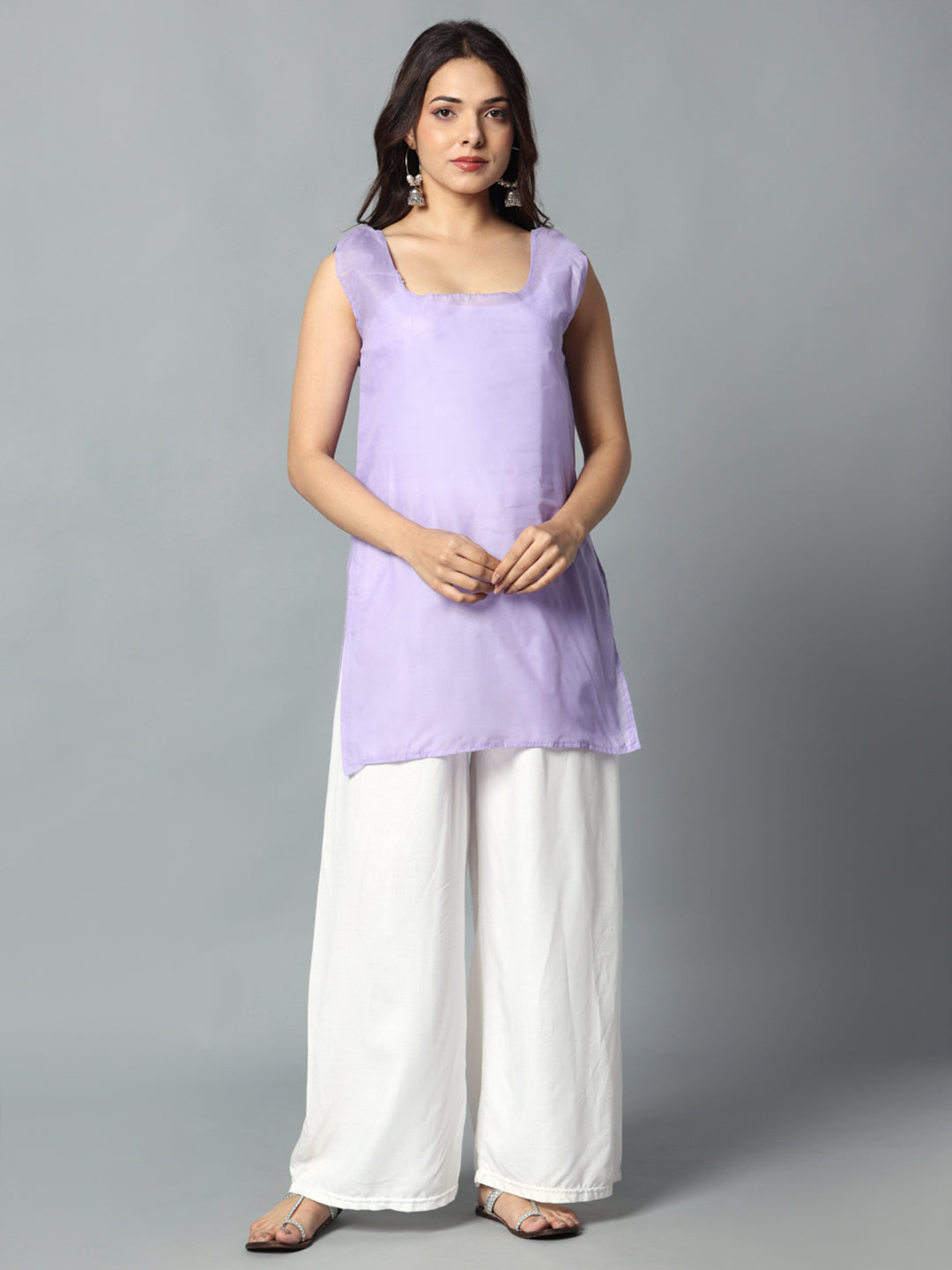 Chikankari Chiffon Georgette Straight Kurti With Real Pasted Mirror Work & Matching Cotton Inner