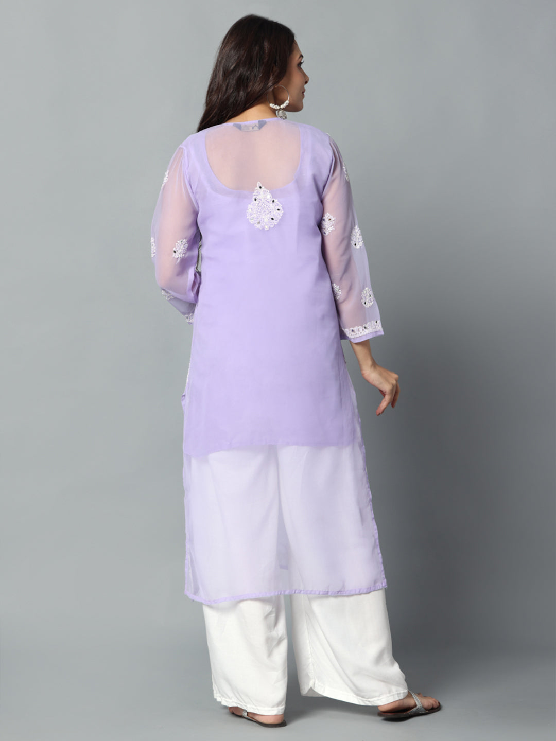 Chikankari Chiffon Georgette Straight Kurti With Real Pasted Mirror Work & Matching Cotton Inner