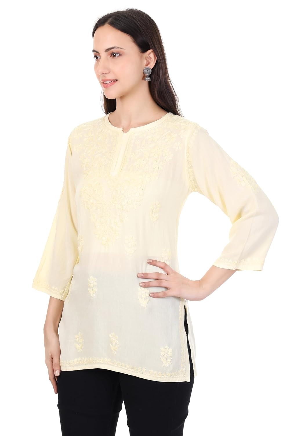 Dyed Short Rayon Lucknowi Chikankari Top for Women | Comfortable & Non-Transparent Short Kurti