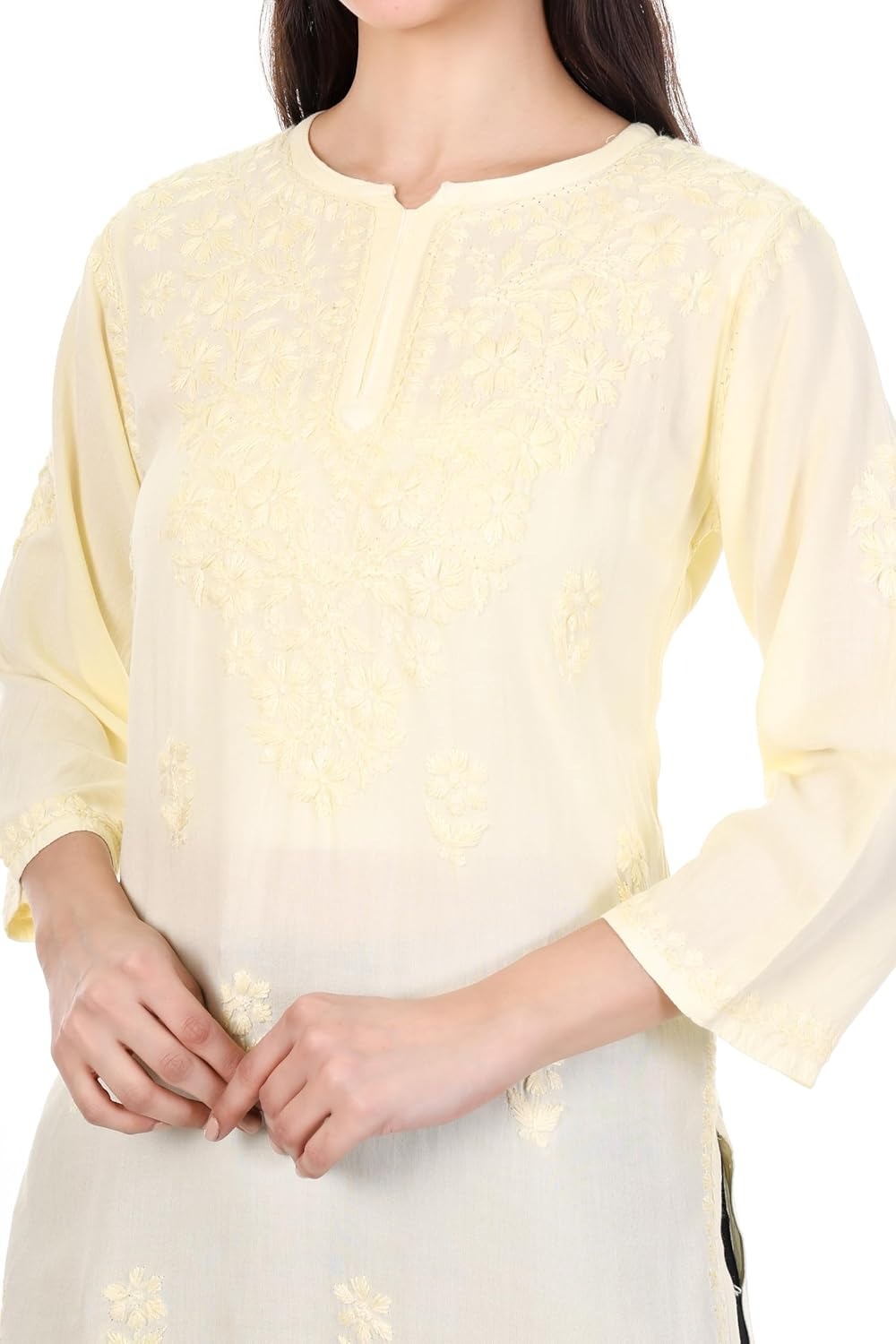 Dyed Short Rayon Lucknowi Chikankari Top for Women | Comfortable & Non-Transparent Short Kurti