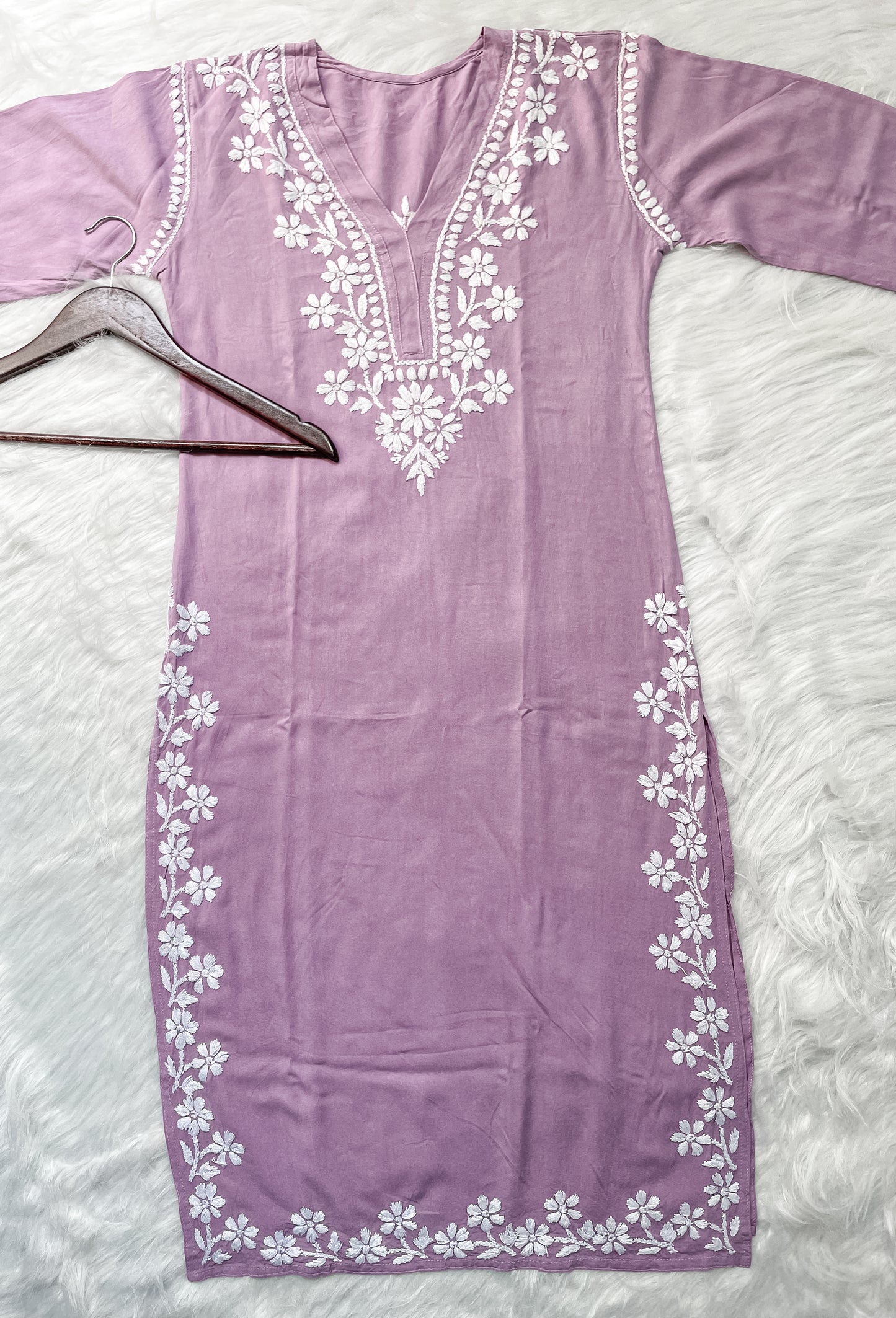 Women's Premium Soft Rayon V Neck Straight Fit Lucknowi Chikankari Kurti
