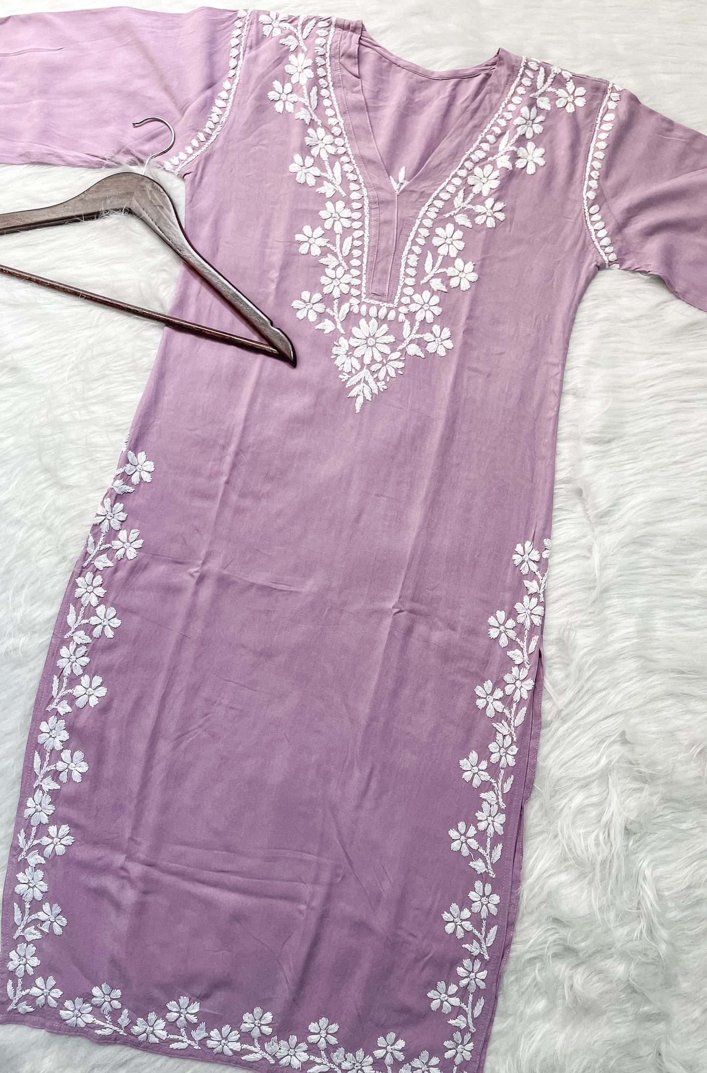 Women's Premium Soft Rayon V Neck Straight Fit Lucknowi Chikankari Kurti