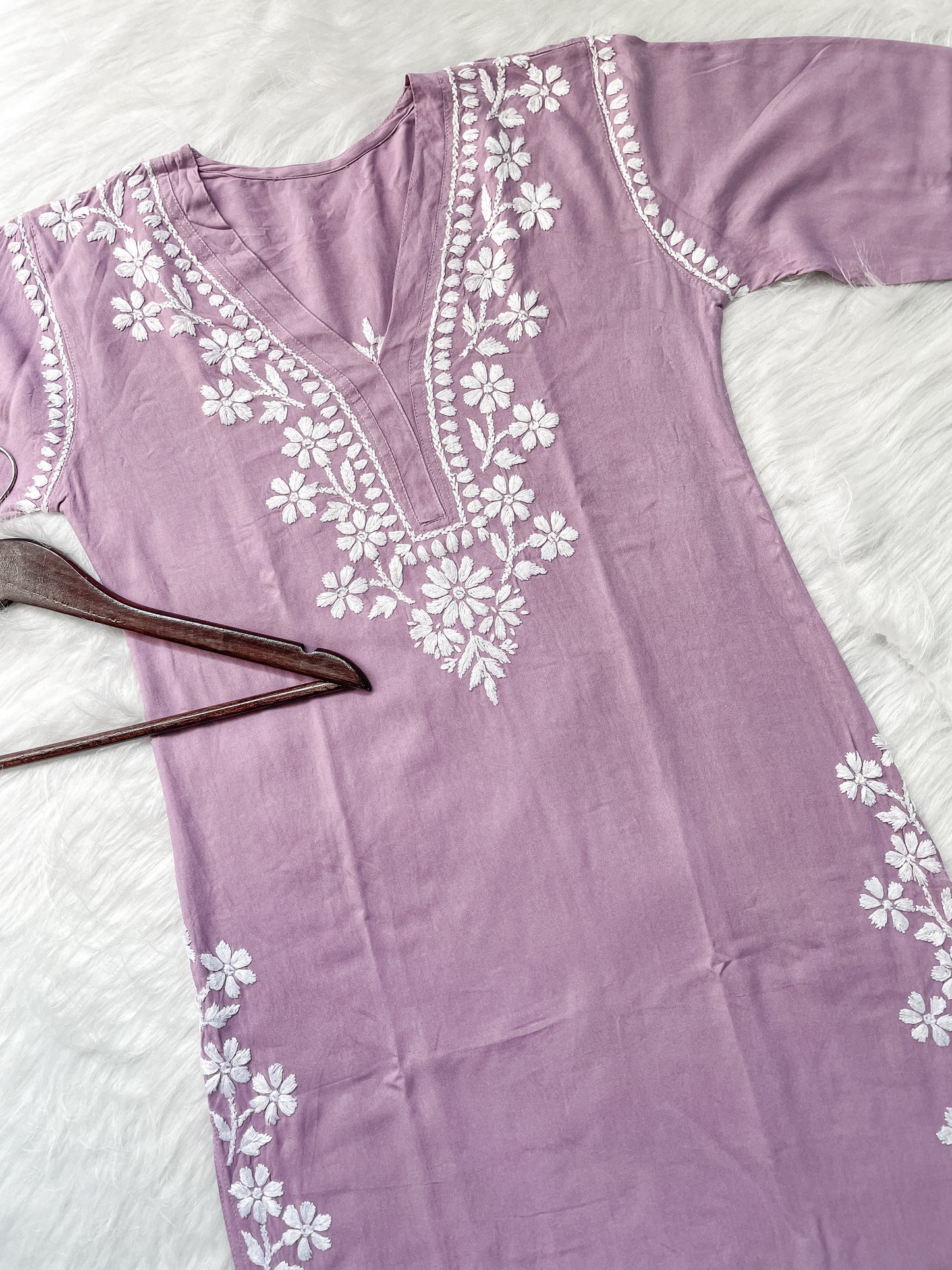 Women's Premium Soft Rayon V Neck Straight Fit Lucknowi Chikankari Kurti