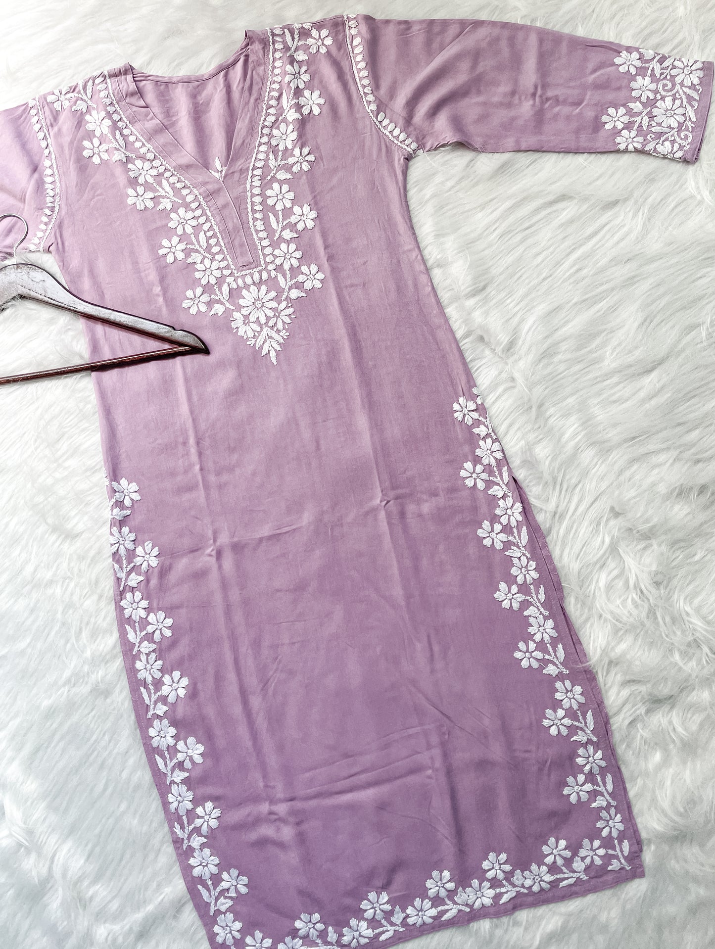 Women's Premium Soft Rayon V Neck Straight Fit Lucknowi Chikankari Kurti