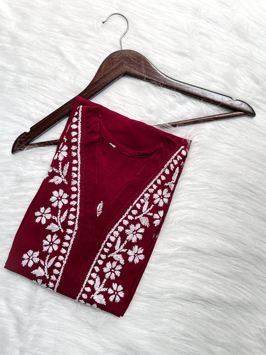 Noor Premium Soft Rayon V Neck Straight Fit Lucknowi Chikankari Kurti