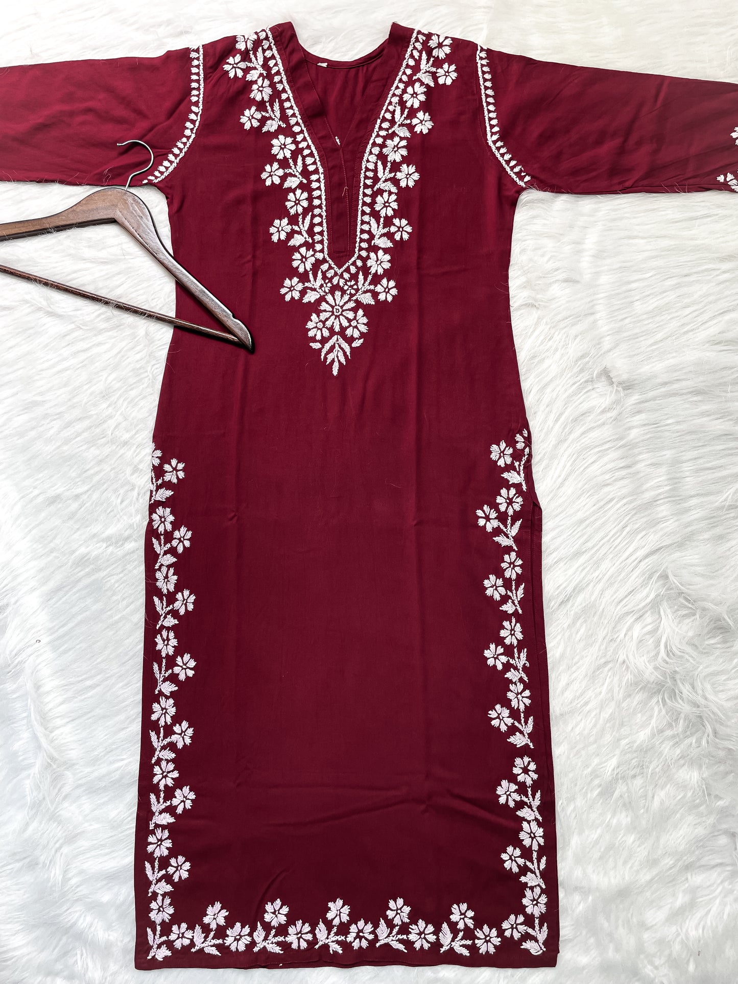 Women's Premium Soft Rayon V Neck Straight Fit Lucknowi Chikankari Kurti